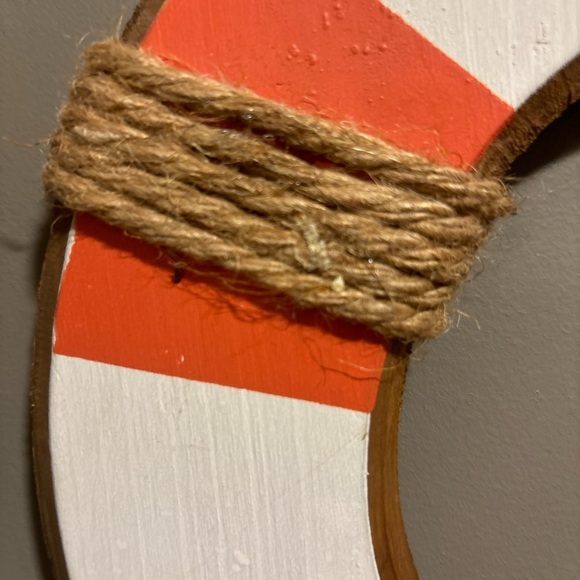 DECOR BEACH HOUSE WHITE WOOD ORANGE NAUTICAL BUOY SIZE 12” - Picture 4 of 4